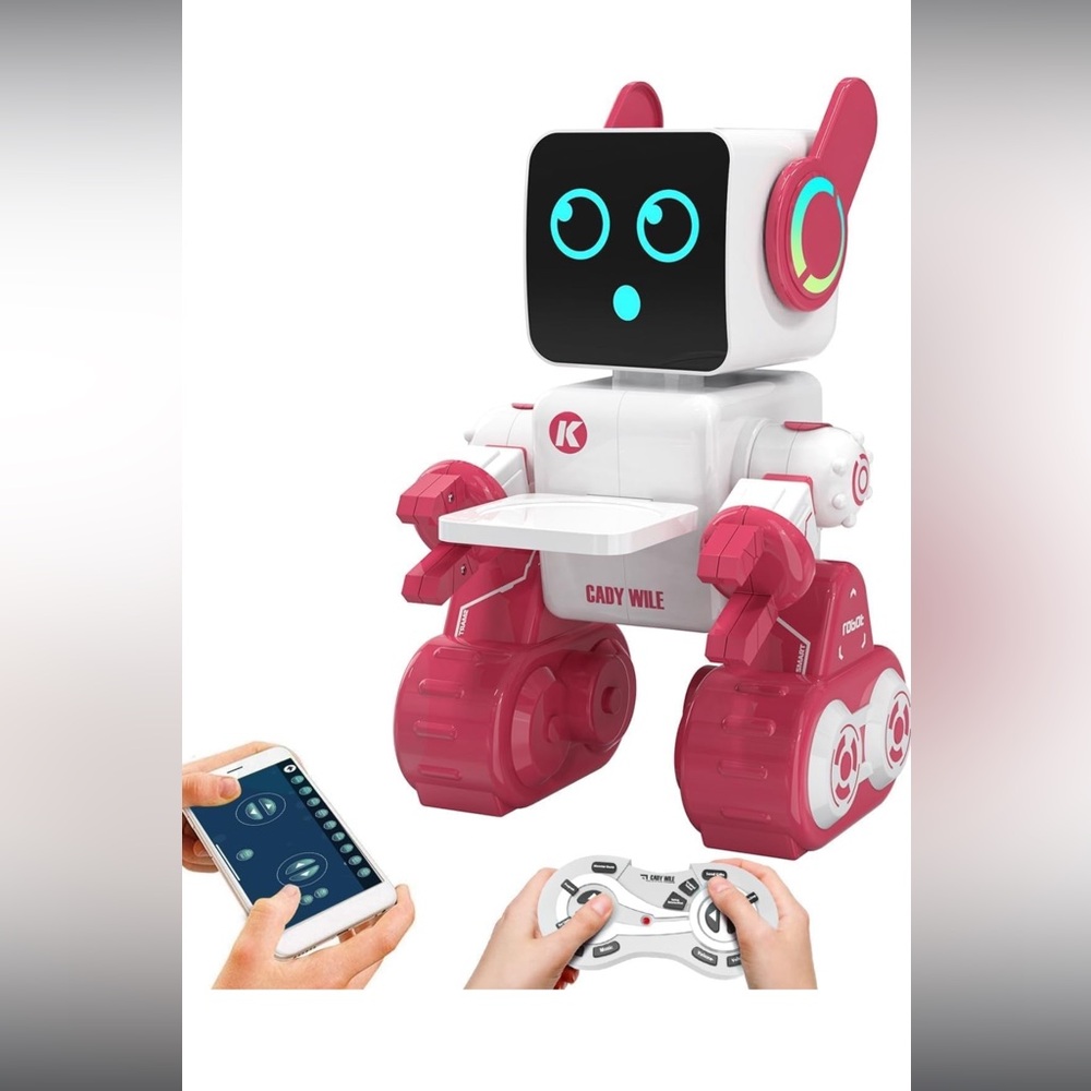 LUC Pink and White Interactive Robot Toy w/coin bank and remote